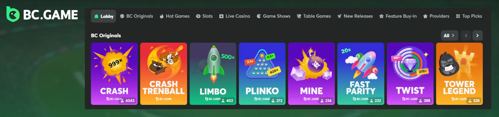 Casino section for Pakistani players BC.Game