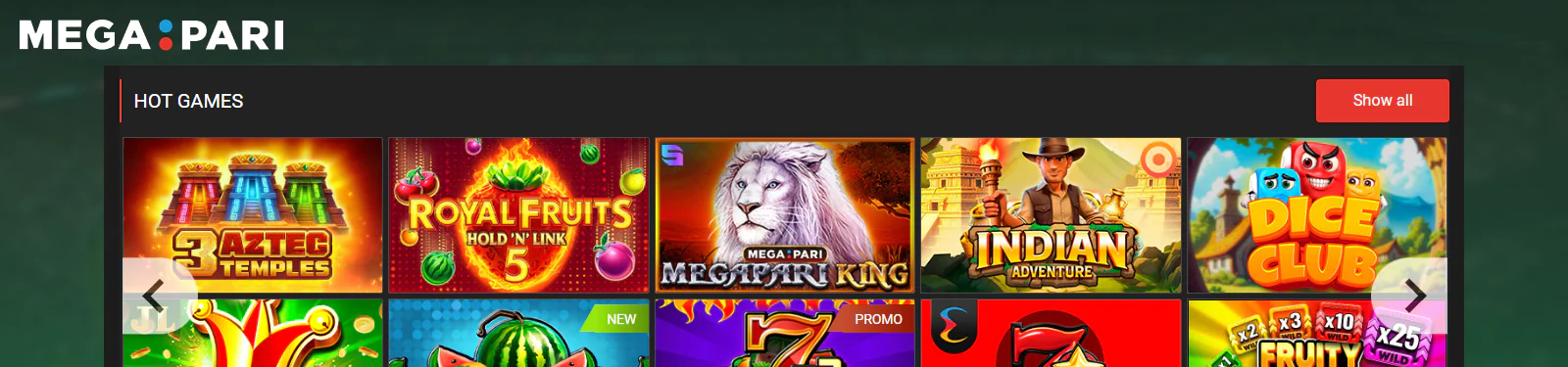 Casino section for Pakistani players Megapari
