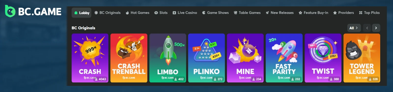 BC.Game Casino section