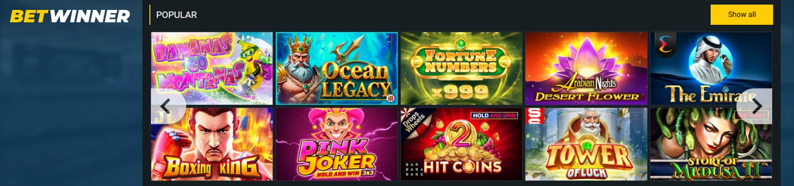 BetWinner Casino section