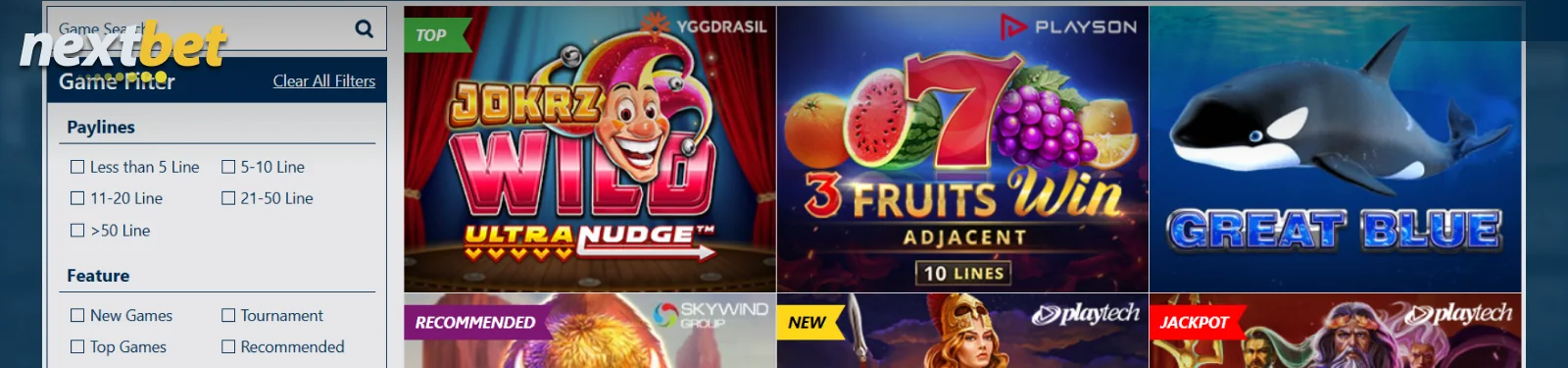 NextBet Casino section