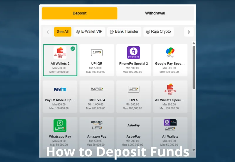 Recharge method on Rajabets
